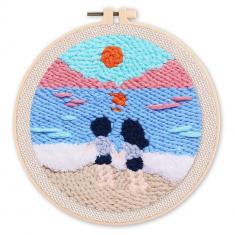 Punch Needle Kit - Couple at the Beach - with circular frame