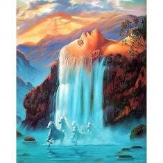 Paint by numbers Waterfall and Horses - without frame