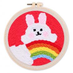 Punch Needle : Lapin et Arc en Ciel  - avec cadre
