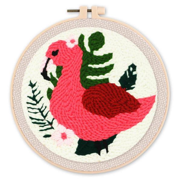 Punch Needle : Flamant rose et Feuillage  - avec cadre - FiguredArt-CCX363