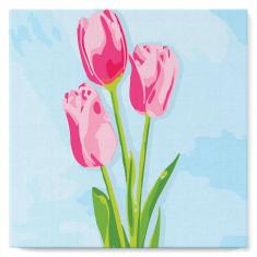 Mini Paint by numbers Pink Tulips and Blue Sky - already stretched on a wooden frame