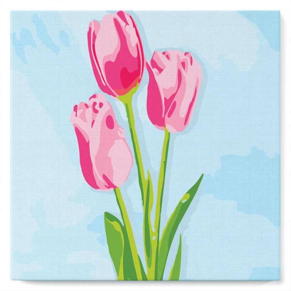 Mini peinture au numéro : Tulipes et Ciel bleu  - toile tendue sur chassis - FiguredArt-SFA064-Y