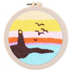 Punch Needle Kit - Lighthouse and Sunset - with circular frame