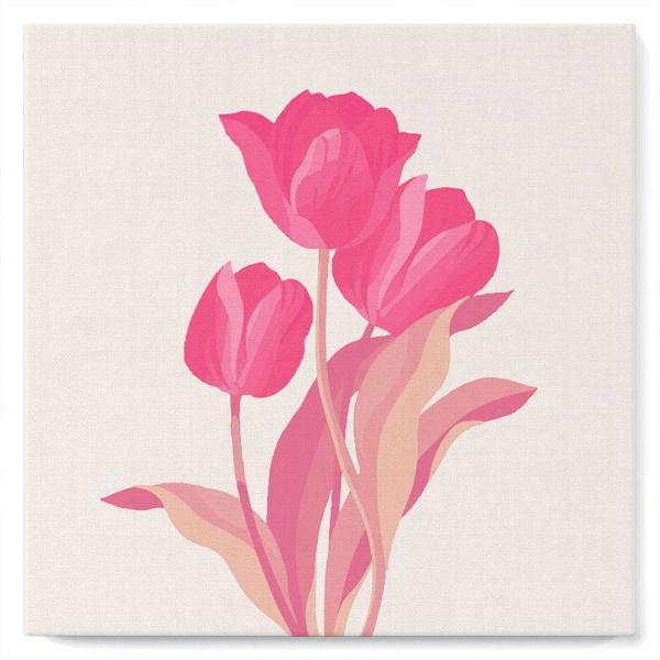 Mini peinture au numéro : 3 Tulipes roses  - toile tendue sur chassis - FiguredArt-SFA048-Y