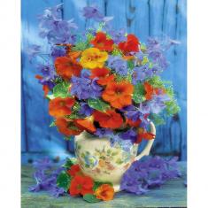 Peinture au numéro : Bouquet orange et violet - toile tendue sur châssis