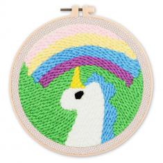 Punch Needle Kit - Pastel Unicorn and Rainbow - with circular frame