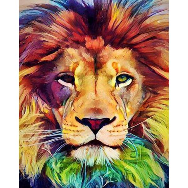 Peinture au numéro : Tête de lion en couleur  - sans châssis en bois - FiguredArt-PN2259
