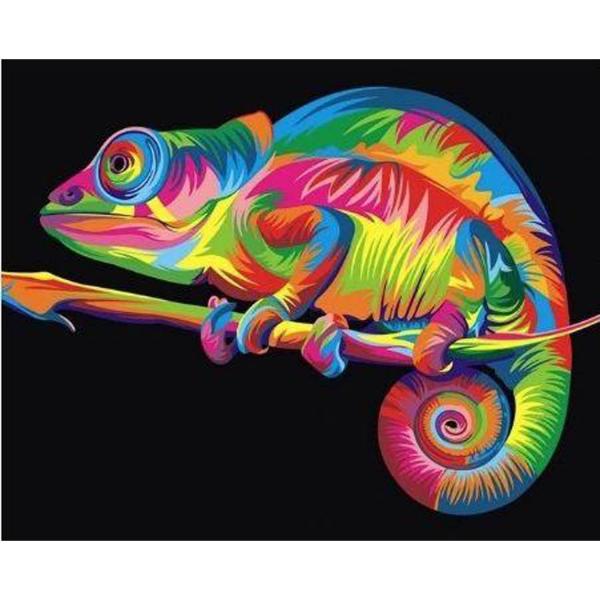 Peinture au numéro : Caméléon Pop Art  - sans châssis en bois - FiguredArt-PN2396