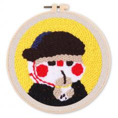 Punch Needle Kit - Kitty Van Gogh with Bubble Tea - with circular frame
