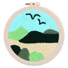 Punch Needle Kit - Birds in the Sky - with circular frame
