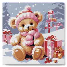 Mini Malen nach Zahlen - Teddybär und Geschenke - mit Rahmen