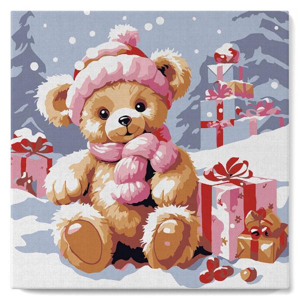 Mini Malen nach Zahlen - Teddybär und Geschenke - mit Rahmen - FiguredArt-SFA224-Y