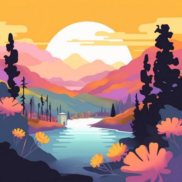 Mini peinture au numéro : Coucher de Soleil Coloré au Bord du Lac  - toile tendue sur chassis - FiguredArt-SFA173-Y