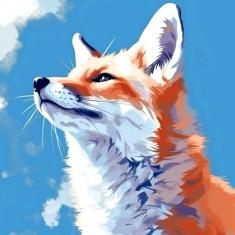 Mini Paint by numbers Fox with Blue Sky - already stretched on a wooden frame