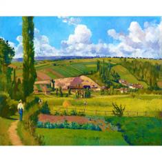 Paint by numbers Camille Pissarro's Landscape at Les Pâtis, Pontoise - already stretched on a wooden