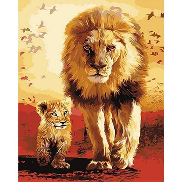 Peinture au numéro : Lion et son Petit  - sans châssis en bois - FiguredArt-PN190