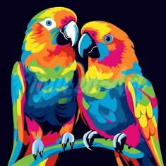 Mini Diamond Painting DP-SFA099-Y Parrots Abstract Pop Art 25x25 round diamond framed canvas - alrea