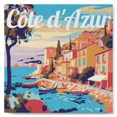 Mini Paint by numbers Travel Poster Cote d'Azur - already stretched on a wooden frame