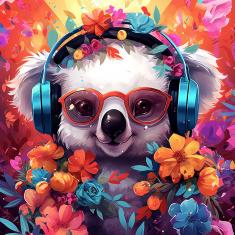 Mini Paint by numbers Fantasy Koala and Flowers - already stretched on a wooden frame