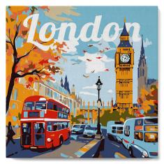 Mini Paint by numbers Travel Poster London - already stretched on a wooden frame