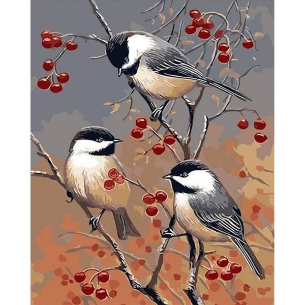Peinture au numéro : Oiseaux et Arbre Fruitier  - toile tendue sur châssis - FiguredArt-PN554-Y