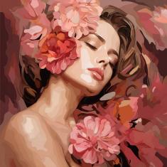Mini Paint by numbers Camellias Sleeping Beauty - already stretched on a wooden frame