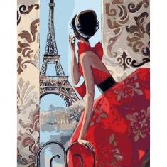 Paint by numbers Beautiful Woman and Eiffel Tower - without frame
