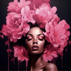 Mini Paint by numbers Peonies Hair Lady - already stretched on a wooden frame