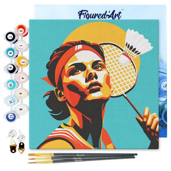 Mini peinture au numéro : Affiche sportive Badminton  - toile tendue sur chassis - FiguredArt-SFA254-Y