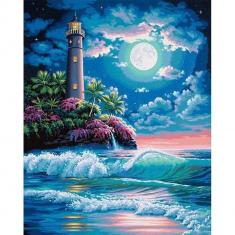 Paint by numbers Lighthouse under a full moon - without frame