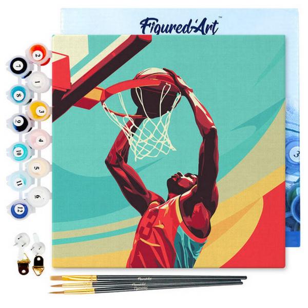 Mini peinture au numéro : Affiche sportive Basket  - toile tendue sur chassis - FiguredArt-SFA255-Y