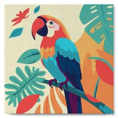 Mini Paint by numbers Tropical Parrot - already stretched on a wooden frame