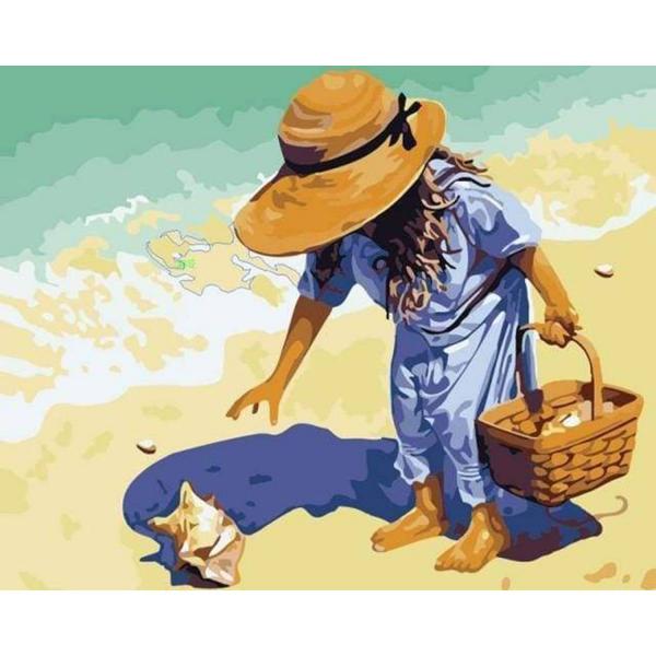 Peinture au numéro : Petite Fille à la Plage  - sans châssis en bois - FiguredArt-PN221