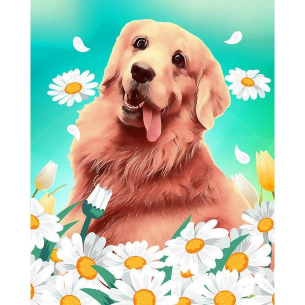 Peinture au numéro : Golden Retriever  - toile tendue sur châssis - FiguredArt-FA10098-Y