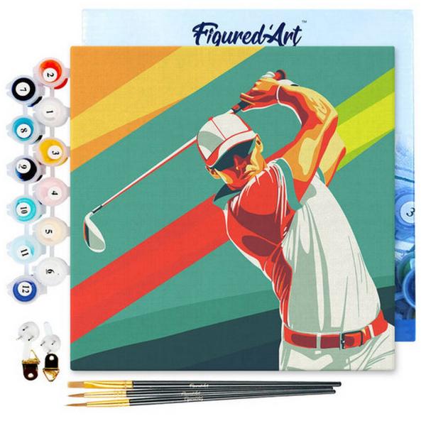 Mini peinture au numéro : Affiche sportive Golf  - toile tendue sur chassis - FiguredArt-SFA260-Y