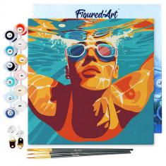 Mini Paint by numbers Sport Poster Swimming - already stretched on a wooden frame