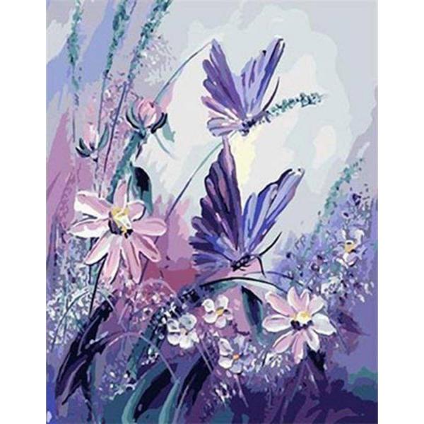 Peinture au numéro : Fleurs et Papillons  - sans châssis en bois - FiguredArt-PN106