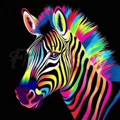 Mini Diamond Painting DP-SFA151-Y Neon Zebra 25x25 round diamond framed canvas - already stretched o