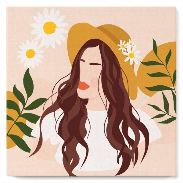 Mini Paint by numbers Abstract Woman and Daisies - already stretched on a wooden frame - FiguredArt-SFA014-Y