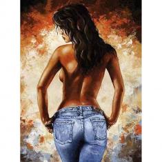 Peinture au numéro : En Jeans de Dos  - sans châssis en bois