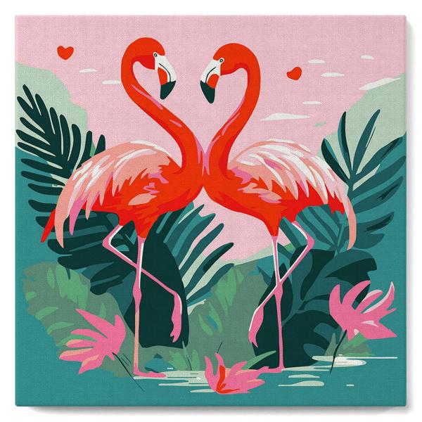 Mini peinture au numéro : Flamants Roses Tropicaux  - toile tendue sur chassis - FiguredArt-SFA104-Y