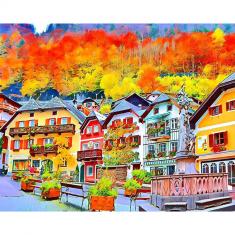 Paint by numbers Colorful Village in Europe in Autumn - already stretched on a wooden frame