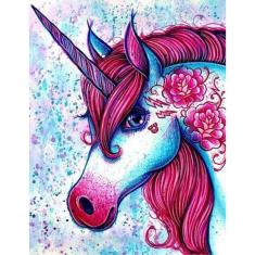 Peinture au numéro : Licorne rouge et bleu  - sans châssis en bois