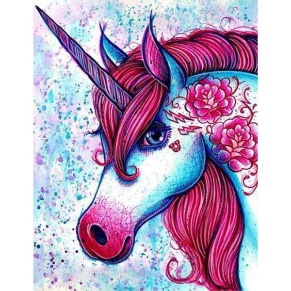 Peinture au numéro : Licorne rouge et bleu  - sans châssis en bois - FiguredArt-PN1072
