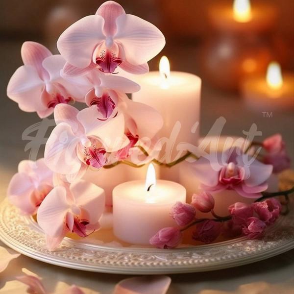 Mini broderie diamant : Orchidées et Bougies  - toile tendue sur chassis - FiguredArt-DP-SFA160-Y