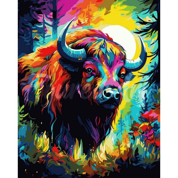 Peinture au numéro : Bison Coloré Abstrait  - sans châssis en bois - FiguredArt-FA10193