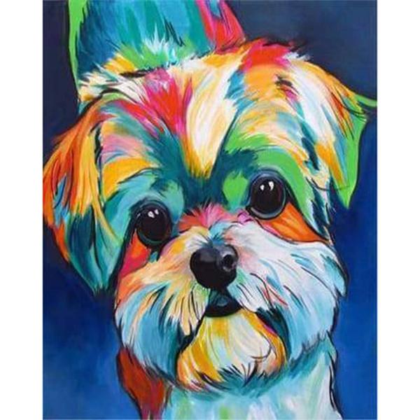 Peinture au numéro : Chien en couleurs 2  - sans châssis en bois - FiguredArt-PN1694