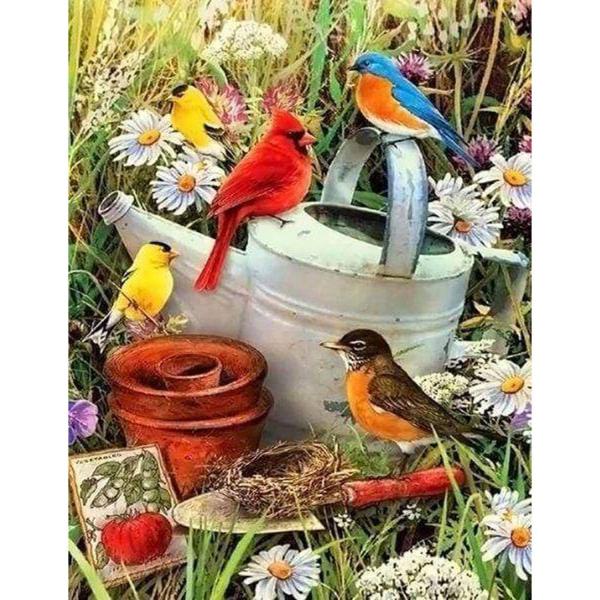 Broderie diamant : Oiseaux dans le Jardin - sans chassis en bois - FiguredArt-DP-697