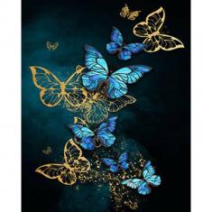 Paint by numbers Gold and Blue Butterflies - without frame