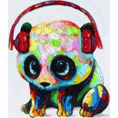 Paint by numbers Panda using Headphones - without frame
